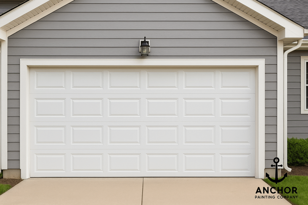 exterior-fort-collins-co-garage-painter Garage Painter in Fort Colins, CO - Anchor Painting - a white painted garage, driveway, and a garage light on top of the garage door