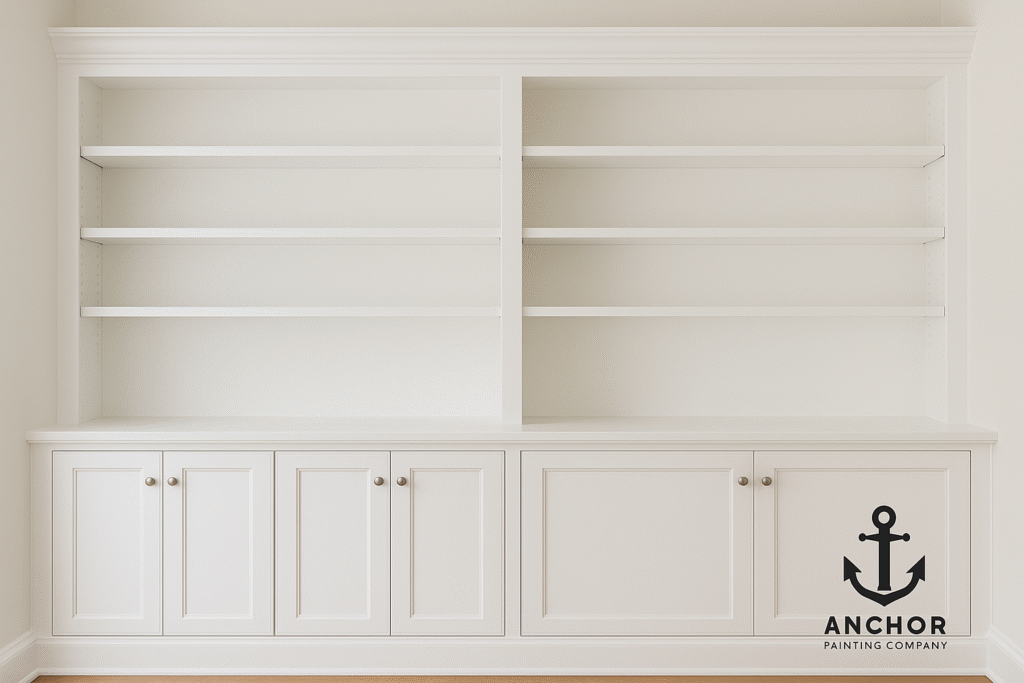 Cabinet Painting in Fort Collins - Anchor Painting - a white cabinet with ornate shelving
